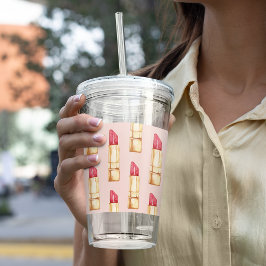 Modern Pastel Rosa & Red Lipstick Mönster Girly Take Away Mugg