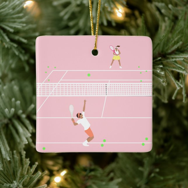 Modern Pastel Rosa Tennis Match Julgransprydnad Keramik (Träd)