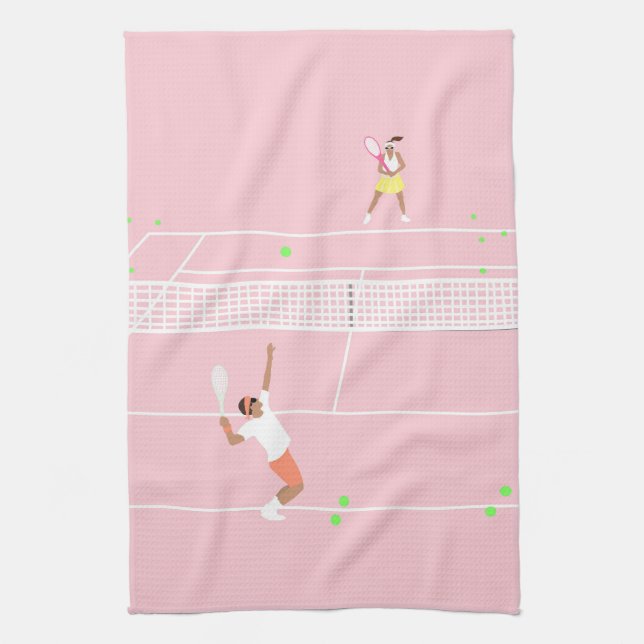 Modern Pastel Rosa Tennis Match Kökshandduk (Vertikal)