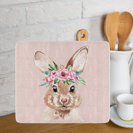 Modern pastel Rosa Watercolor Bunny med blommor