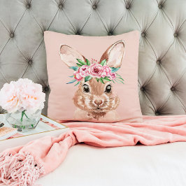 Modern pastel Rosa Watercolor Bunny med blommor Kudde
