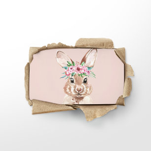 Modern pastel Rosa Watercolor Bunny med blommor Visitkort