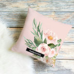 Modern Pastel Rosa Watercolor Flowers & Namn Kudde<br><div class="desc">Modern Pastel Rosa Watercolor Flowers & Namn</div>