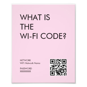 Modern Pastel Rosa WiFi-lösenordssignering med QR- Fototryck