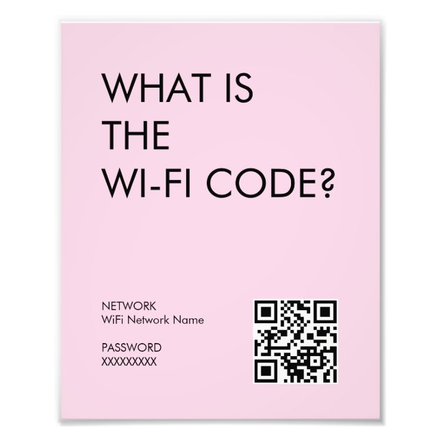 Modern Pastel Rosa WiFi-lösenordssignering med QR- Fototryck (Framsidan)