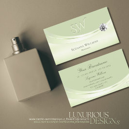 Modern Pastel Sage-Grönt med Monogram och Diamond Visitkort