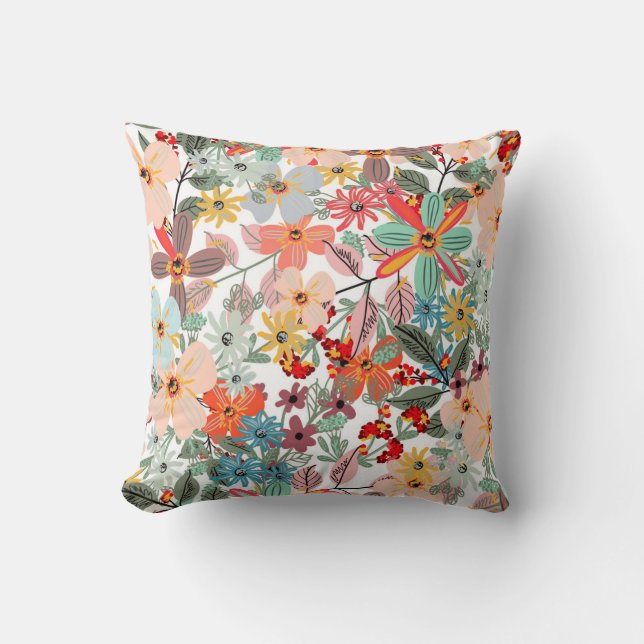 Modern Pastel Spring Floral Garden Pattern Pillow Kudde (Framsida)