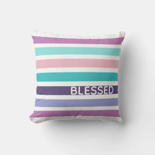 Modern Pastel Stripe Christian BLESSED Kudde