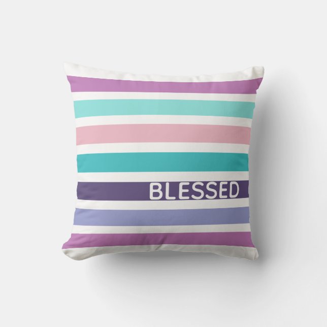 Modern Pastel Stripe Christian BLESSED Kudde (Framsida)