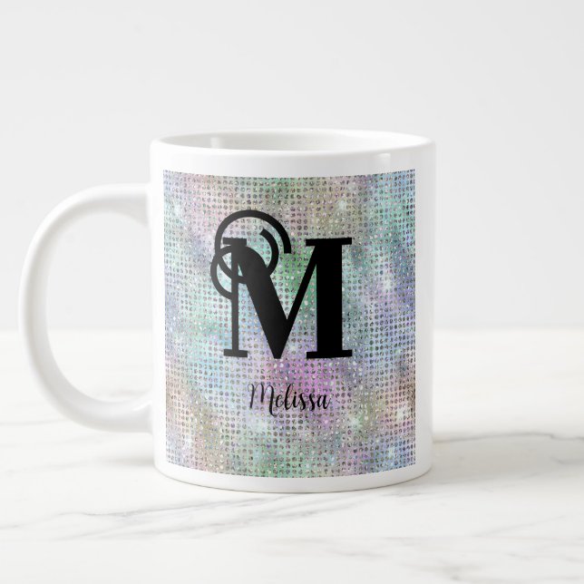 Modern Pastel Studed Glitter Monogram Jumbo Mugg (Vänster)