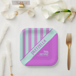 Modern Pastel Teal Rosa Rand Papper Plate