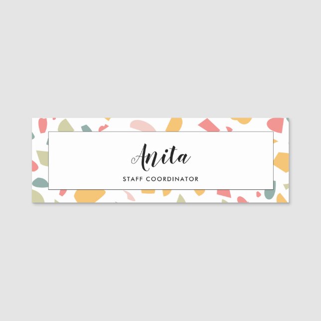 Modern pastel terrazzo mönster namnbricka (Framsida)