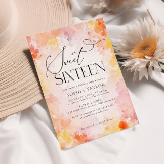 Modern Pastell Akvarell Blommig Sweet 16 Födelseda Inbjudningar