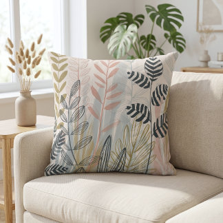 Modern Pastell Botaniska Blad Abstrakt Kudde