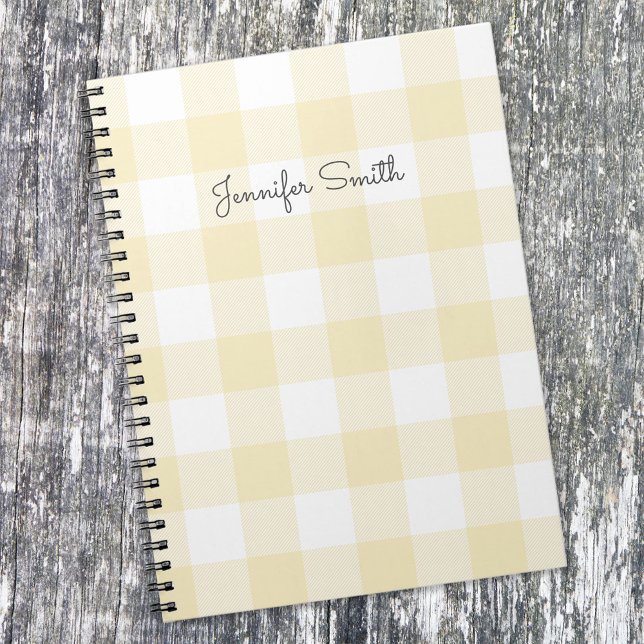Modern Pastell Citron och Vit Gingham Rutigt Anteckningsbok (Skapare uppladdad)