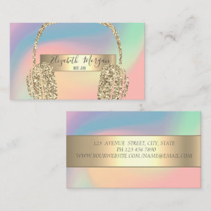 Modern Pastell Holografisk Glitter Hörlurar DJ Visitkort