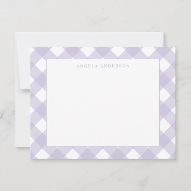 Modern Pastell Lila Violett Gingham Plaid Rutig Anteckningskort (Framsida)