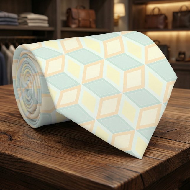 Modern Pastell Mintgrön Persika Geometrisk 3D Kub Slips (Skapare uppladdad)