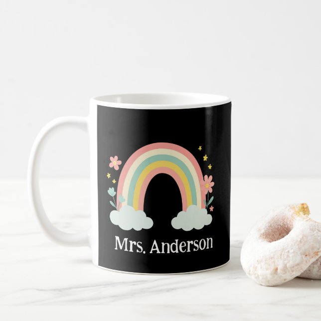 Modern Pastell Regnbåge Personlig Lärarpresent Kaffemugg (Med munk)