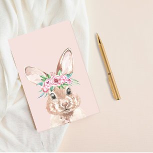 Modern Pastell Rosa Akvarell Kanin Med Blommor Post-it Block