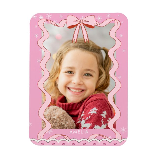 Modern pastell rosa band anpassad foto magnet (Vertikal)