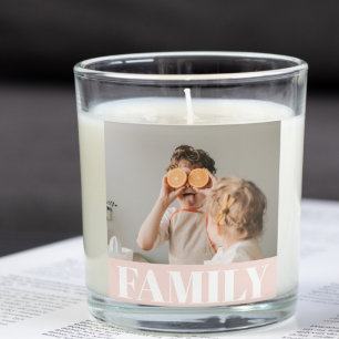 Modern Pastell Rosa Familjefoto Present Fyrkant Fyrkantigt Klistermärke
