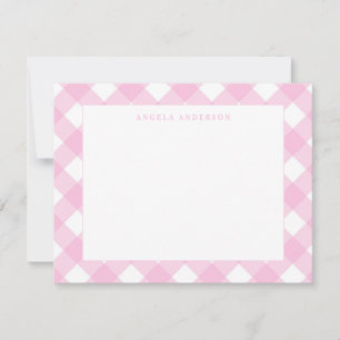 Modern Pastell Rosa Gingham Rutig Kontroll Anteckningskort