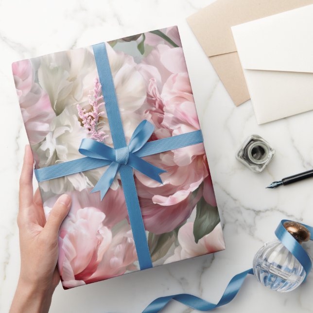 Modern Pastell Rosa Rodnad Peony Vattenfärg Mönste Presentpapper (Gifting)