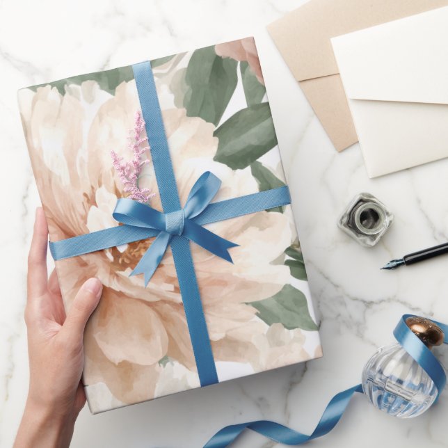 Modern Pastell Rosa Rodnad Peony Vattenfärg Mönste Presentpapper (Gifting)