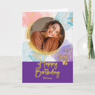 Modern Pastell Sweet 16 Foto & Namn Födelsedag Kort