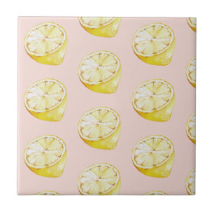 Modern pastellbelysning och Gult Lemons Mönster Kakelplatta