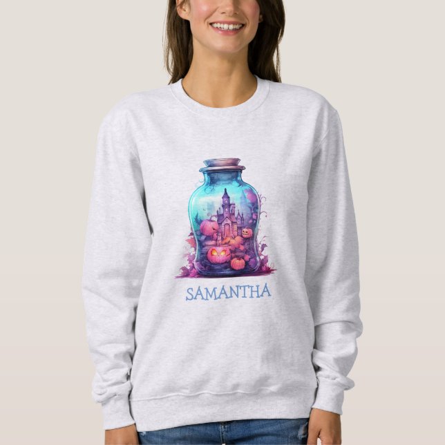 Modern pastellblå och pastellblå rosa Halloween fe T Shirt (Framsida)