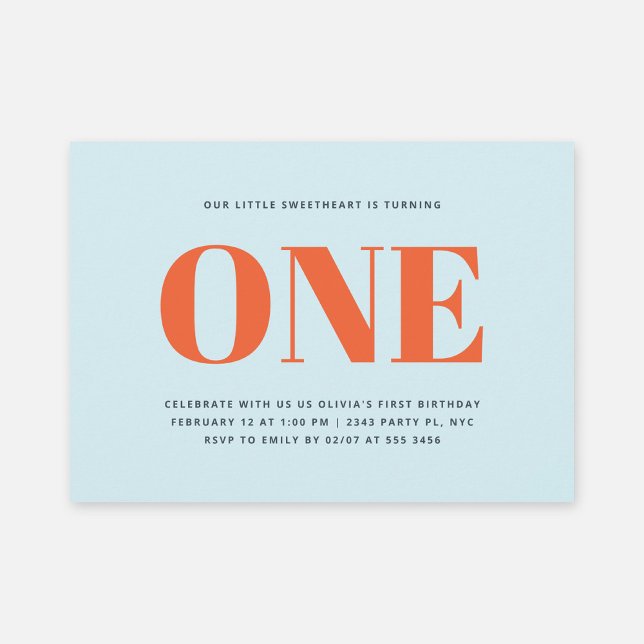 Modern Pastellblå och röd första födelsedag Inbjudningar (Skapare uppladdad)