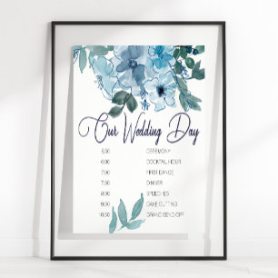 Modern Pastellblå Rosor Bröllopsschema Poster