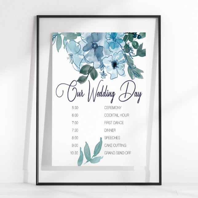 Modern Pastellblå Rosor Bröllopsschema Poster (Skapare uppladdad)