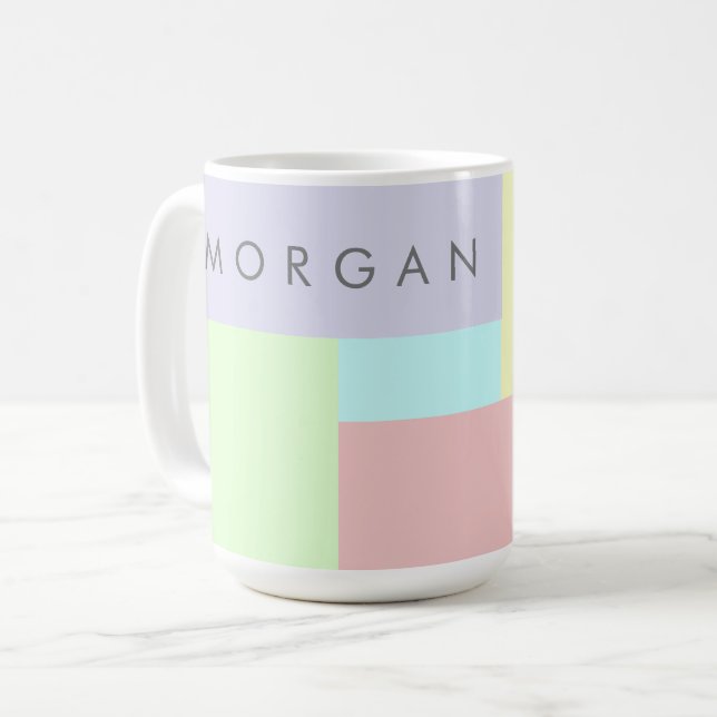 Modern pastellgeometrisk monogram kaffemugg (Framsida vänster)