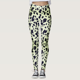 Modern Pastellgrön Svart Ko Skinnfläckar Mönster Leggings