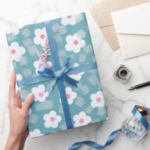 Modern pastellljusblå vita blommor mönster presentpapper