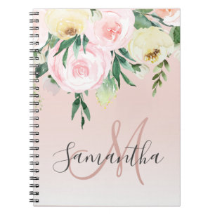 Modern pastellRosa och blommor med Namn Anteckningsbok