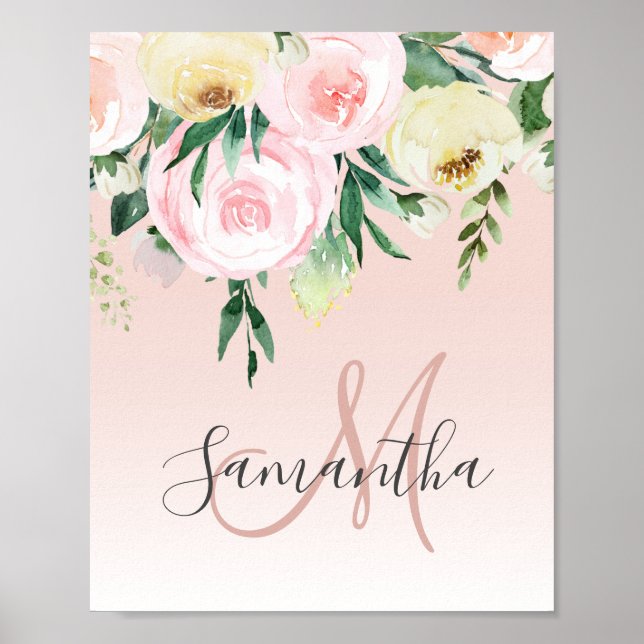 Modern pastellRosa och blommor med Namn Poster (Framsidan)