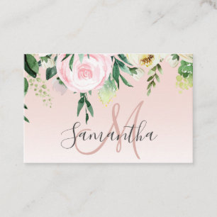 Modern pastellRosa och blommor med Namn Visitkort