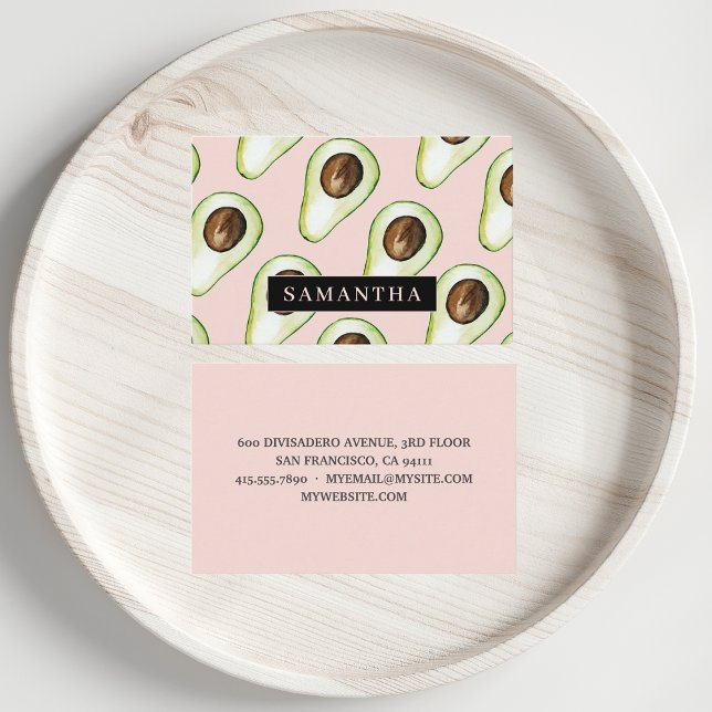 Modern pastellRosa och Grönt Avocado Mönster Busin Visitkort (Skapare uppladdad)