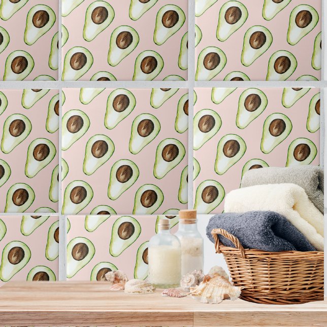 Modern pastellRosa och Grönt Avocado Mönster Kakelplatta (Skapare uppladdad)