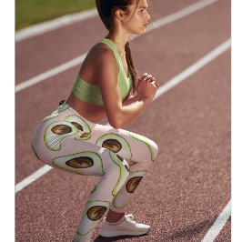 Modern pastellRosa och Grönt Avocado Mönster Leggings