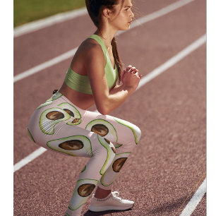 Modern pastellRosa och Grönt Avocado Mönster Leggings