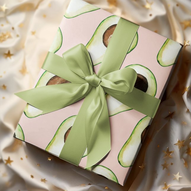 Modern pastellRosa och Grönt Avocado Mönster Presentpapper (Skapare uppladdad)
