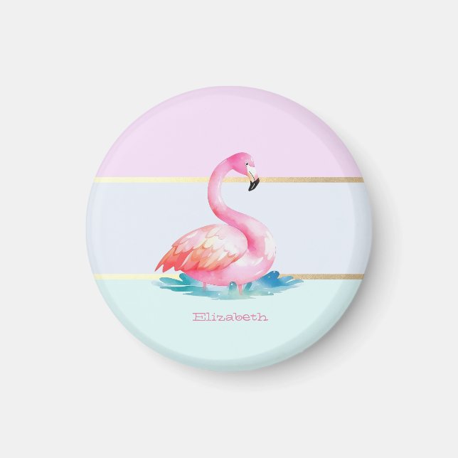 Modern pastellstripe,Rosa Flamingos Magnet (Framsidan)