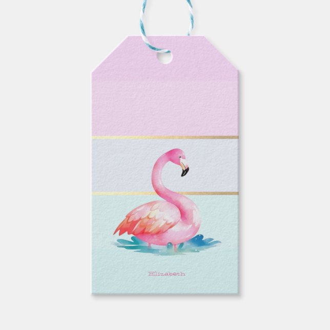Modern pastellstripe,Rosa Flamingos Presentetikett (Framsidan)