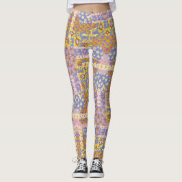 Modern Patchwork Daisy Flowers on Periwinkle Leggings
