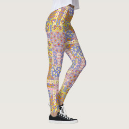 Modern Patchwork Daisy Flowers on Periwinkle Leggings
